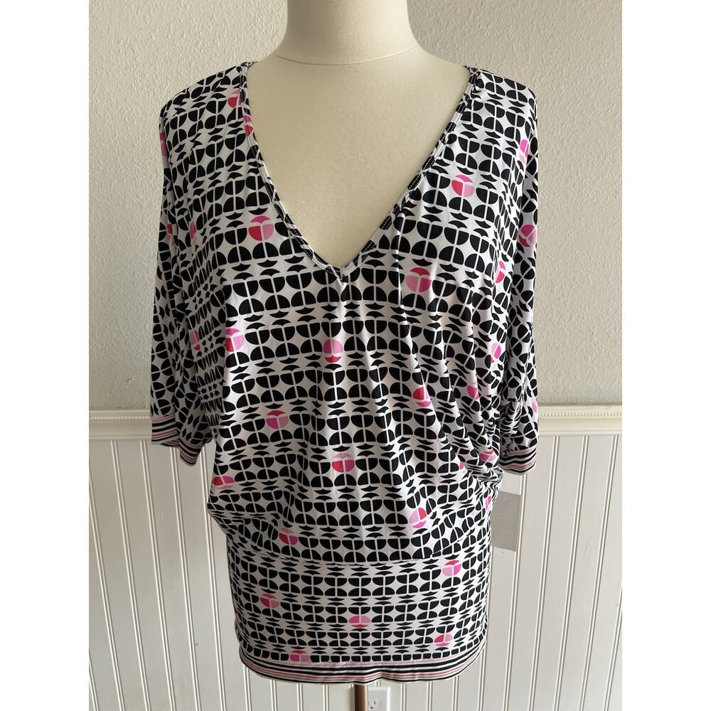 NWT Trina Turk Swimsuit Coverup Tunic Dress Beach Resort Blk White Geometric M